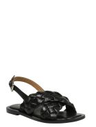 Coral Blue Woven Leather Sandals Coral Blue Woven Leather Sandals - Black