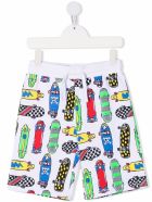 Stella McCartney Kids Cotton Bermuda Shorts With Skateboards Allover Print Stella McCartney Kids Cotton Bermuda Shorts With Skateboards Allover Print - White