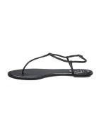 Balck Leather Diana Strass Flip Sandals René Caovilla Balck Leather Diana Strass Flip Sandals - Black