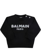 Balmain Black Sweatshirt For Baby Girl With Logo Balmain Black Sweatshirt For Baby Girl With Logo - Black