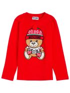 Moschino Long-sleeved Red Cotton T-shirt With Teddy Print Moschino Long-sleeved Red Cotton T-shirt With Teddy Print - Red