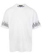 Man White T-shirt With Black Embroidered Flames Vision of Super Man White T-shirt With Black Embroidered Flames - White/black