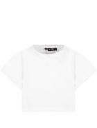Balmain White T-shirt For Girl With Yellow Logo Balmain White T-shirt For Girl With Yellow Logo - White
