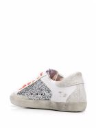 Woman White Leather And Silver Glitter Super-star Sneakers With Fluo Orange Laces Golden Goose Woman White Leather And Silver Glitter Super-star Sneakers With Fluo Orange Laces