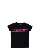 Moncler Neon Pink Logo T-shirt Black Moncler Neon Pink Logo T-shirt Black - Nero