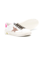 Kid White Super-star Sneakers With Pink Glitter Star And Leopard Laces Golden Goose Kid White Super-star Sneakers With Pink Glitter Star And Leopard Laces - White/fuxia