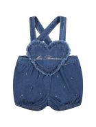 Blumarine Blue Dungarees For Baby Girl With Logo Blumarine Blue Dungarees For Baby Girl With Logo - Denim
