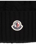 Woman Black Braided Beanie With Fox Pompon Moncler Woman Black Braided Beanie With Fox Pompon