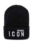 Dsquared2 Black Wool Hat With Logo Print Dsquared2 Black Wool Hat With Logo Print - White/black