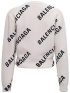 Balenciaga Cotton Crop Sweater With Allover Logo Print Balenciaga Cotton Crop Sweater With Allover Logo Print - White