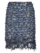 Balmain Button Embellished Tweed Skirt Balmain Button Embellished Tweed Skirt - Denim