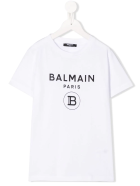 Unisex Kid White And Black T-shirt With Logo Balmain Unisex Kid White And Black T-shirt With Logo