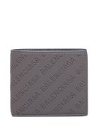 Balenciaga Bifold Grey Leather Wallet With Allover Logo Balenciaga Bifold Grey Leather Wallet With Allover Logo - Grey