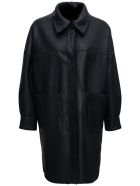 Blancha Leather And Merino Wool Reversible Black Coat Blancha Leather And Merino Wool Reversible Black Coat - Black