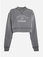Miu Miu Cropped Cotton Sweatshirt With Rubber-effect Logo Print Miu Miu Cropped Cotton Sweatshirt With Rubber-effect Logo Print - Grey