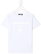 Unisex Kid White And Gold Logo T-shirt Balmain Unisex Kid White And Gold Logo T-shirt