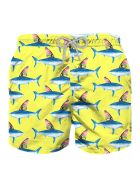 Shark Print And Colored Fin Boy Swim Trunks MC2 Saint Barth Shark Print And Colored Fin Boy Swim Trunks