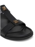 Valentino Garavani Roman Stud Slide Sandals In Black Leather Valentino Garavani Roman Stud Slide Sandals In Black Leather - Black