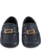 Fendi Blue Moccasins For Babykids With Logo Fendi Blue Moccasins For Babykids With Logo - Blue