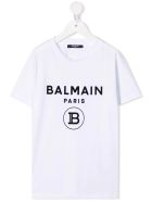 Kids White T-shirt With B Logo In Black Velvet Balmain Kids White T-shirt With B Logo In Black Velvet