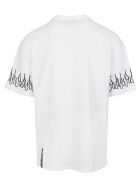 Man White T-shirt With Black Embroidered Flames Vision of Super Man White T-shirt With Black Embroidered Flames - White/black