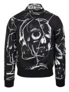 Man Black Bomber Jacket With Painted Skull Alexander McQueen Man Black Bomber Jacket With Painted Skull - Black/white