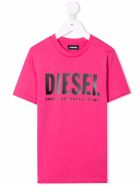 Kids Fluo Pink T-shirt With Black Oversize Logo Diesel Kids Fluo Pink T-shirt With Black Oversize Logo