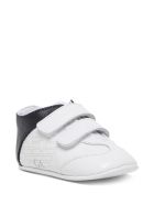 Emporio Armani Cradle Sneakers In White And Blue Leather Emporio Armani Cradle Sneakers In White And Blue Leather - White