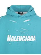 Unisex Turquoise Caps Destroyed Hoodie Balenciaga Unisex Turquoise Caps Destroyed Hoodie - Turquoise/white