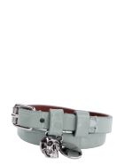 Alexander McQueen Skull Charm Leather Double-wrap Bracelet Alexander McQueen Skull Charm Leather Double-wrap Bracelet - grey