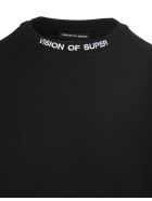 Man Black T-shirt With Fucsia Embroidered Flames Vision of Super Man Black T-shirt With Fucsia Embroidered Flames - Black/fuxia