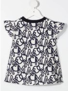 White And Blue Kid Blouse With All-over Logo Moncler White And Blue Kid Blouse With All-over Logo