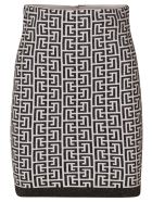Balmain Rear Zip All-over Logo Short Skirt Balmain Rear Zip All-over Logo Short Skirt - White/Black