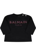 Balmain Black T-shirt For Baby Girl With Logo Balmain Black T-shirt For Baby Girl With Logo - White