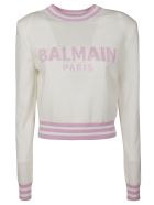 Balmain Logo Embroidered Stripe Detail Sweater Balmain Logo Embroidered Stripe Detail Sweater - White