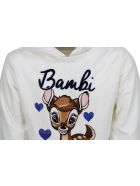 Monnalisa Long-sleeved Cotton Crewneck Sweatshirt With Nylon Hood And Bambi Print Monnalisa Long-sleeved Cotton Crewneck Sweatshirt With Nylon Hood And Bambi Print - White
