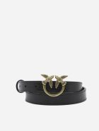 Pinko Leather Belt With Love Birds Buckle Pinko Leather Belt With Love Birds Buckle - Black