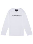 Emporio Armani Long-sleeved White Cotton T-shirt With Logo Print Emporio Armani Long-sleeved White Cotton T-shirt With Logo Print - White