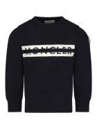 Moncler Blue Sweatshirt For Kids With Logo Moncler Blue Sweatshirt For Kids With Logo - Blue