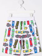 Stella McCartney Kids Cotton Bermuda Shorts With Skateboards Allover Print Stella McCartney Kids Cotton Bermuda Shorts With Skateboards Allover Print - White