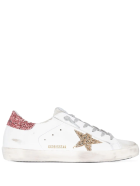 Woman White Super-star Sneakers With Pink And Gold Glitter Details Golden Goose Woman White Super-star Sneakers With Pink And Gold Glitter Details