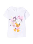 Monnalisa White T-shirt With Mullticolor Print Monnalisa White T-shirt With Mullticolor Print - Bianco