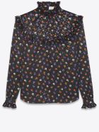 Silk Blouse With Lamé Floral Print Saint Laurent Silk Blouse With Lamé Floral Print - NOIR MULTICOLOR