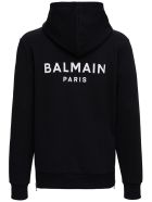 Balmain Back Cotton Hoodie With Logo Print Balmain Back Cotton Hoodie With Logo Print - Black