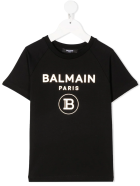 Unisex Kid Black And Gold Logo T-shirt Balmain Unisex Kid Black And Gold Logo T-shirt