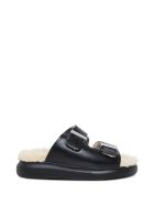 Leather And Shearling Black Sandals Alexander McQueen Leather And Shearling Black Sandals - Nero