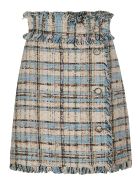 MSGM Fringe Trimmed Check Skirt MSGM Fringe Trimmed Check Skirt - Azure