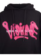 Black And Fluo Pink Man "visione" Hoodie Vision of Super Black And Fluo Pink Man "visione" Hoodie - Black/fuxia