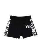 Versace Black Bermuda Shorts With White Greca Print And Logo Kids Versace Black Bermuda Shorts With White Greca Print And Logo Kids - Nero/bianco