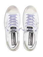 Woman White Super-star Sneakers With Lilac Laces, Silver Star And Gold Glittered Spoiler Golden Goose Woman White Super-star Sneakers With Lilac Laces, Silver Star And Gold Glittered Spoiler